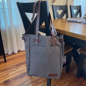 Charcoal Gray Canvas Tote Bag with Removable Adjustable Strap